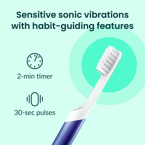 Quip Sonic Toothbrush for Adults - Timed Electric Toothbrush with Cover - Replaceable Brush Head, Soft Bristles, Metal Handle, 3 Month Battery Life - Travel Toothbrush - Indigo