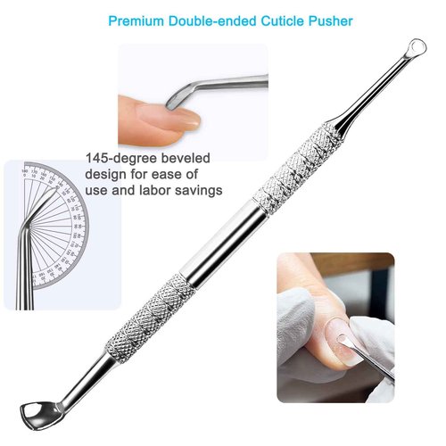 Pingispower Cuticle Pusher Tool, 2PCS Professional Nail Cuticle Remover Trimmer Cutter Fork Kit, Premium Stainless Steel Durable Manicure Kit for Women, Fingernails and Toenails