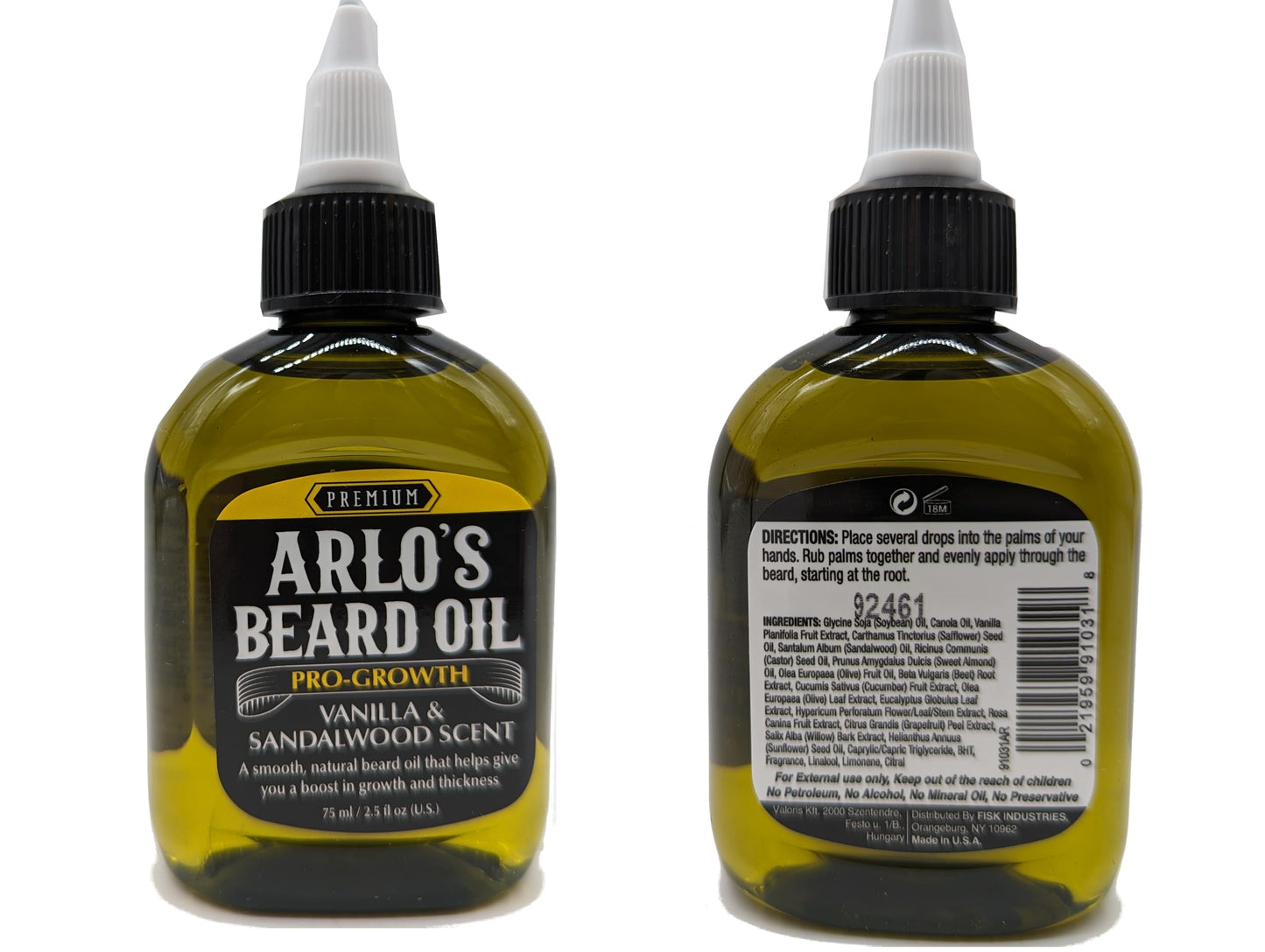 Arlo's Pro Growth Beard Oil - Vanilla Sandalwood 2.5 oz. - Promotes Beard Hair Growth