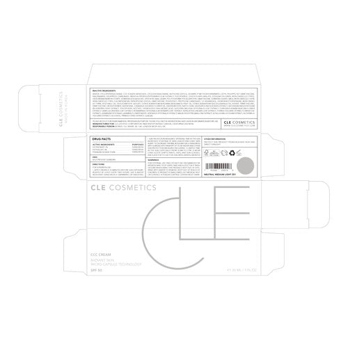 CLE Cosmetics CCC Cream (Neutral Medium Light 201 / SPF 50) - Color Correcting With Sunscreen - Lightweight, Hydrating Foundation - BB & CC Hybrid - Light to Medium Coverage - 1 fl oz