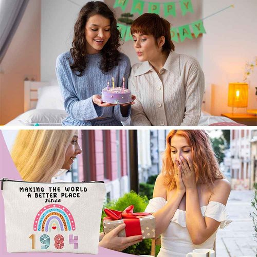 Meliatomia 41th Birthday Gifts for Women with 1984 Makeup Bag and Inspirational Keychain, 41 Year Old Ideas for Mom Sister Teacher Friends & Her