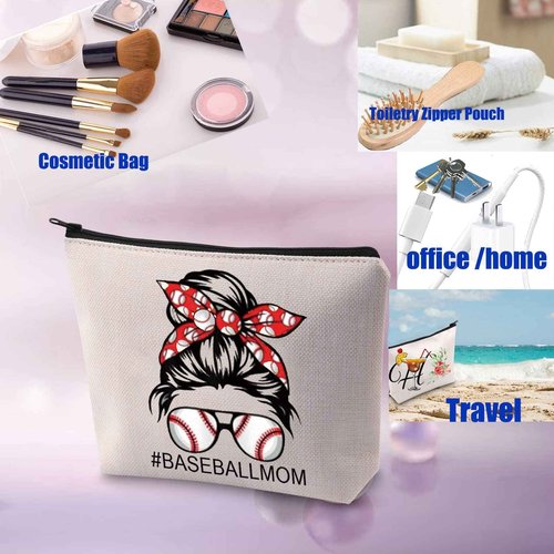 PXTIDY Baseball Mom Makeup Bag Baseball Player Mother Zipper Pouch Athlete Mom Season Cosmetic Travel Toiletry Bag for Softball Mom Gift Baseball Mama Gift (beige)