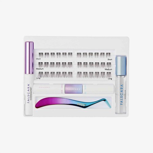 FALSCARA False Eyelash Clusters Special All Inclusive Starter Kit, Bond & Seal, Precision Applicator, Overnighter & Remover, 36 Lengthening 10mm-14mm Sporty Rounded Natural Volume Lash Extension Wisps