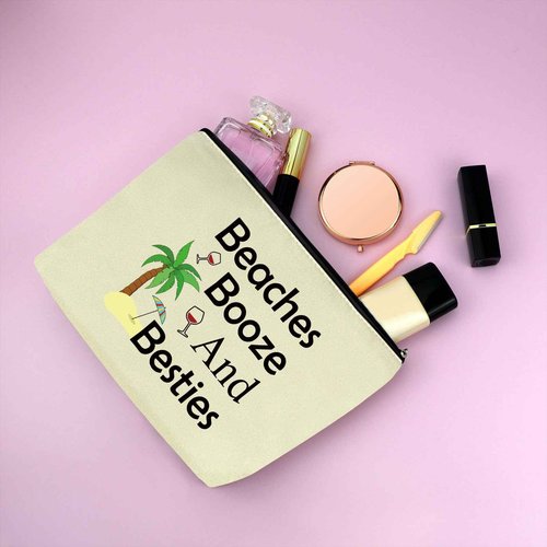2Pcs Beach Gifts for Women Makeup Bag Beach Lover Gifts Funny Vacation Gift Cosmetic Bag Beach Themed Gift for Girl Bestie Birthday Christmas Graduation Gift for Beach Lover Travel Pouch (Green,Beige)
