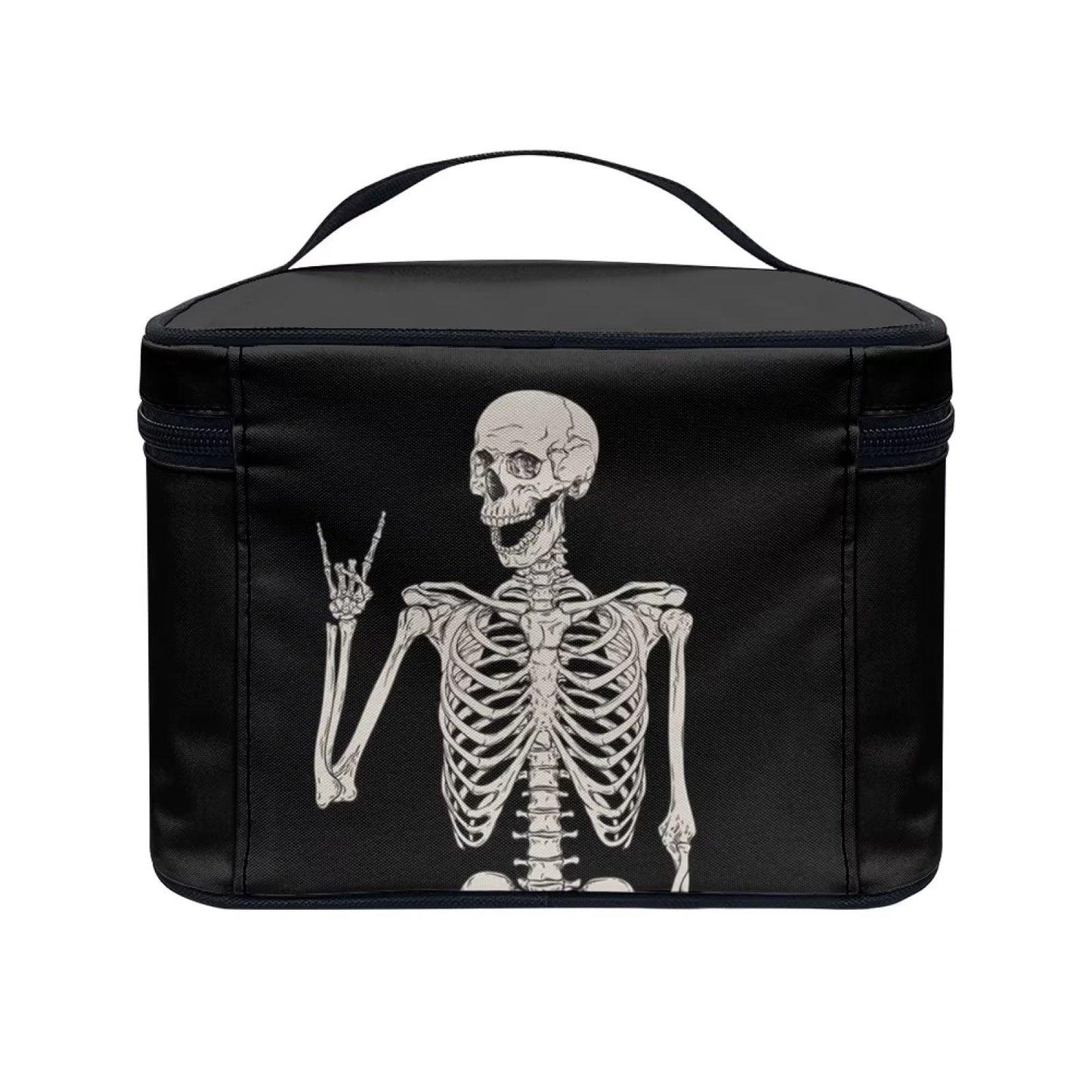 Biyejit Funny Skull Skeleton Makeup Bag Large Travel Cosmetic Bag Zipper Cosmetic Pouch Protable Toiletry Bag Travel Accessories