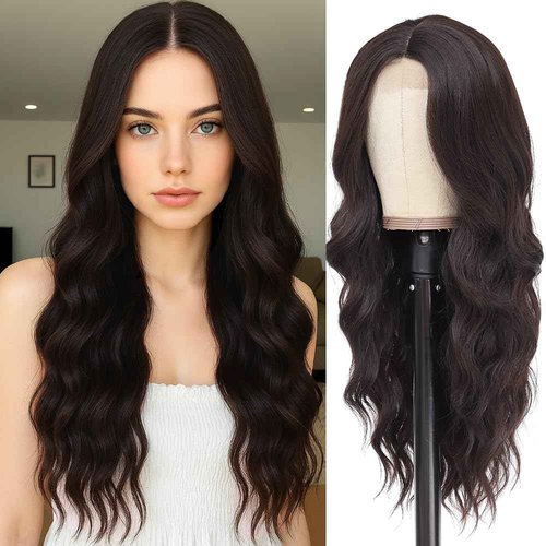 Long Brown Wig for Women Natural Looking Wavy Curly Synthetic Hair Wig Tangle Free Heat Resistant Comfortable for Daily Wear