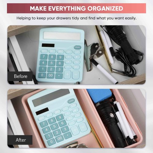 Purpeak 32 Pcs Desk Drawer Organizer Office Organization Tray Versatile Vanity Organizer with Nonslip Pads Makeup for Divider Drawer Storage Box Container for Kitchen Bedroom(Pink)