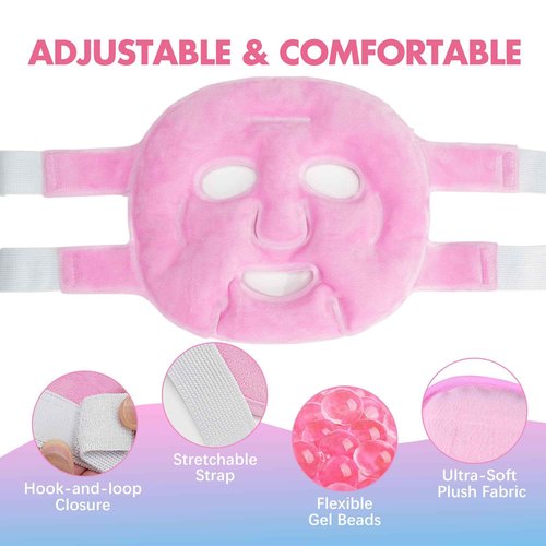 LotFancy Face Ice Pack, Reusable Ice Face Mask, Gel Bead Cold Face Eye Mask, Hot Cold Compress for Puffiness, Facial Routine, Post-Surgical Recovery, Headache, Skin Care, Post Laser Care (Pack of 2)