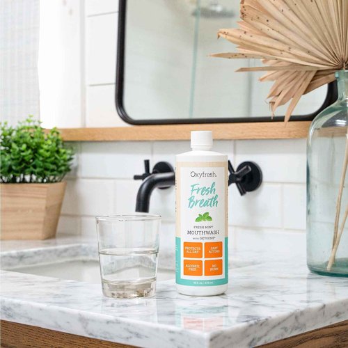 Oxyfresh Fresh Breath Fresh Mint Mouthwash – Dentist Recommended for Long-Lasting Fresher Breath & Healthy Gums | Alcohol & Fluoride Free (1-16 oz Bottle) (Pack of 2)