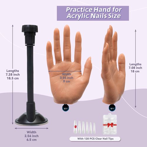 Veikmv Practice Hand for Acrylic Nails - Flexible Training Mannequin Hand for Acrylic Nails & Gel Polish,Professional Mannequin Model with Adjustable Fingers for Nail Art Beginners