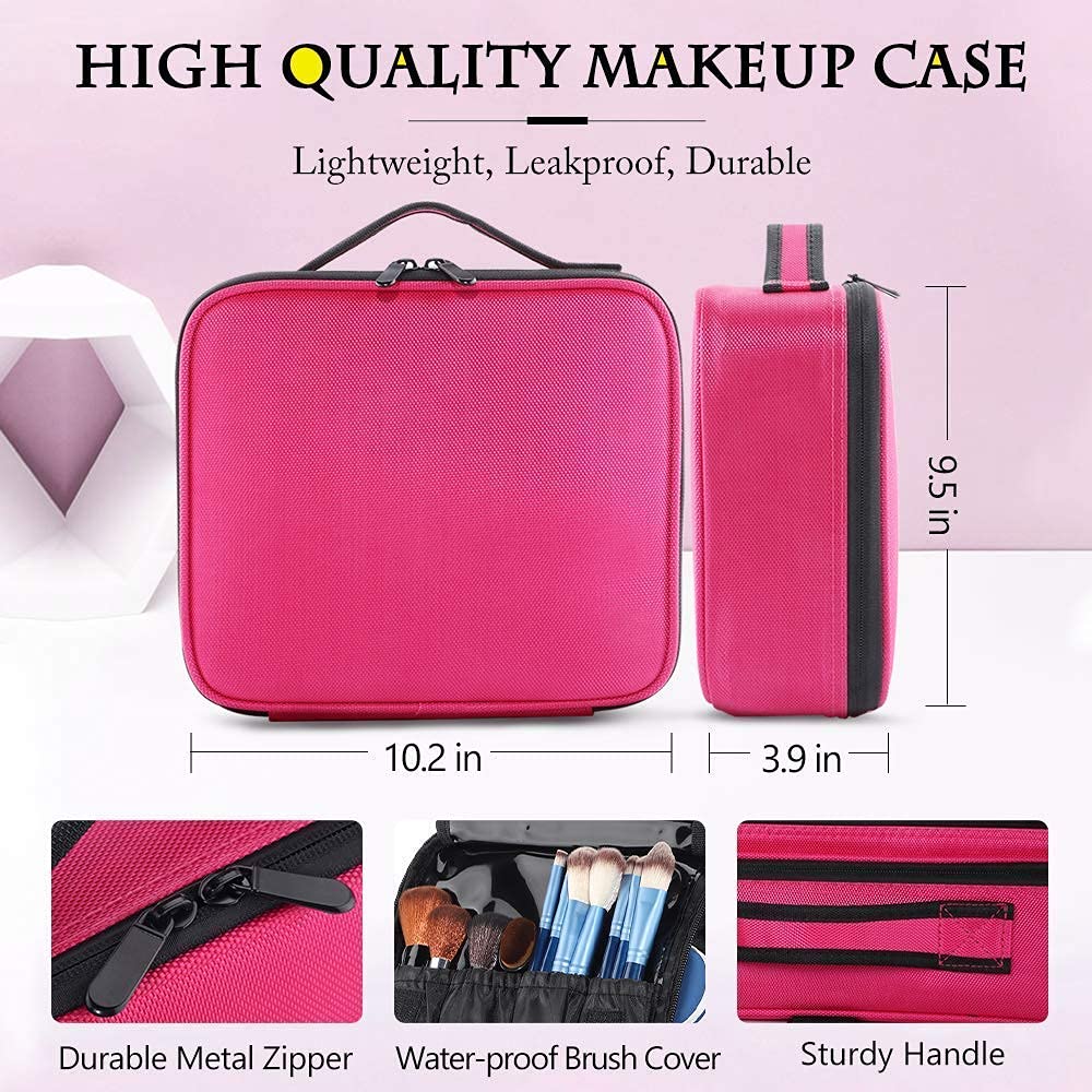 gzcz Makeup Travel Bag 10.4 Inches Cosmetic Case Professional Make Up Bag Cosmetic Brush Organizer Bag with Adjustable Divider, Storage Case for Girls and Women(S - Rose Red)