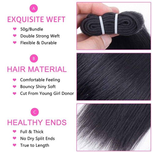 Brazilian Straight Hair Bundles with Closure(10 10 10 10+10) Straight Human 4 Bundles with Closure 10A Unprocessed Short Bob Virgin Hair 50g/bundle