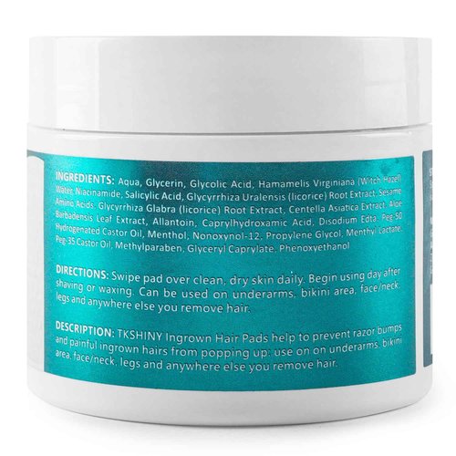 TKSHINY Ingrown Treatment Hair Pads, Ingrown Treatment Pads with AHA+BHA, Ingrown Hair Wipes For Bikini Area, Razor Bumps, Underarm , Exfoliate Skin,Ingrown Hair Serum for Face, Neck, 50 Pads