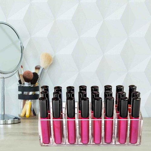 Dmopipp Lipstick Organizer 24 Slot Lipstick Holder Display Rack Small Clear Plastic Compact Lip Gloss Perfume Sample Mascara Holder