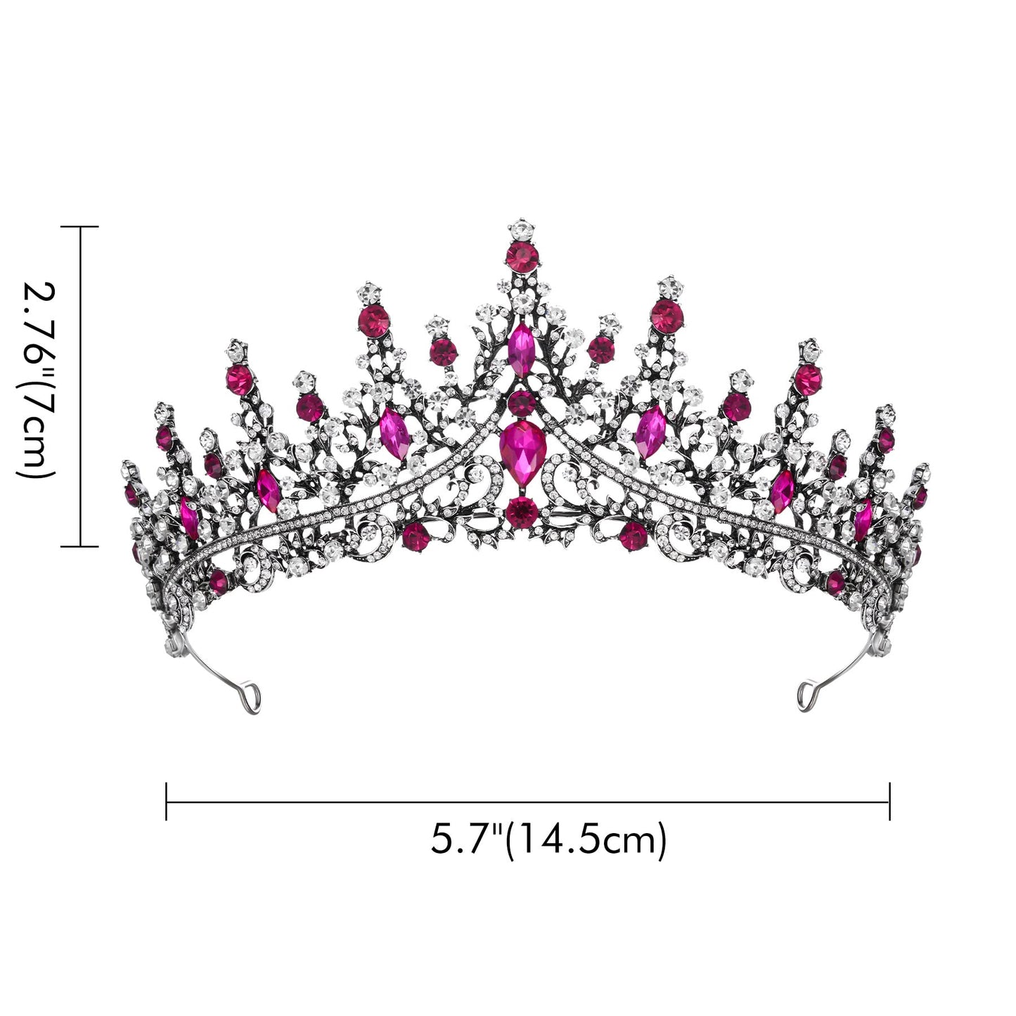 SWEETV Crystal Tiara Crown for Women, Royal Queen Crown Headband, Hot Pink Rhinestone Princess Hair Accessories, Antique Silver Metal Headware for Prom Birthday Halloween