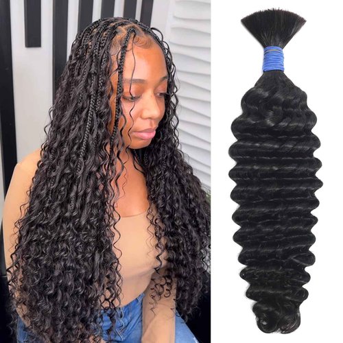 Deep Wave Bulk Human Hair for Braiding No Weft 100g (One Bundles) 100% Unprocessed Brazilian Virgin Human Hair Extensions Human Braiding Hair For Micro Braids Wet And Wavy Curly Deep Bulk 22 inch