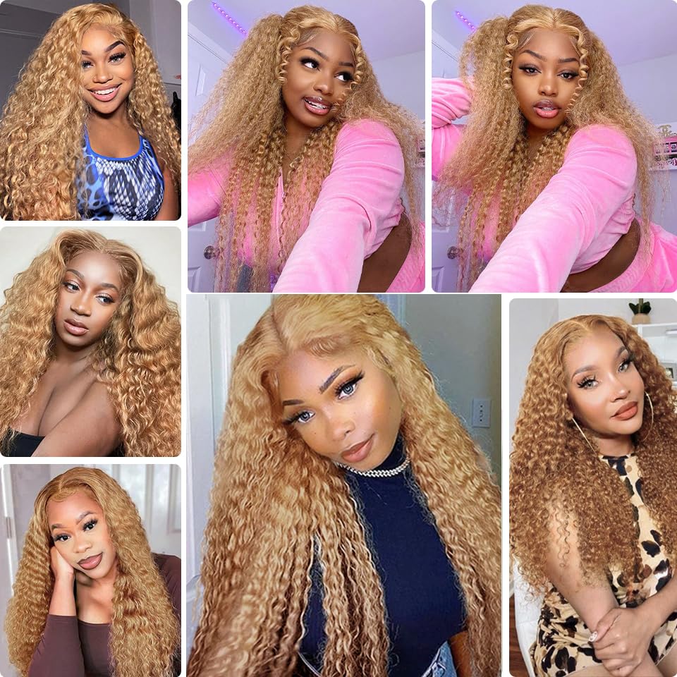 Blonde Bundles Human Hair Color #27 Curly Bundles 16 16 16 Inch 8A Brazilian Virgin Hair Same Length 3 Bundles Honey Blonde Kinky Curly Bundles Hair Weave 27 Blonde Bundles