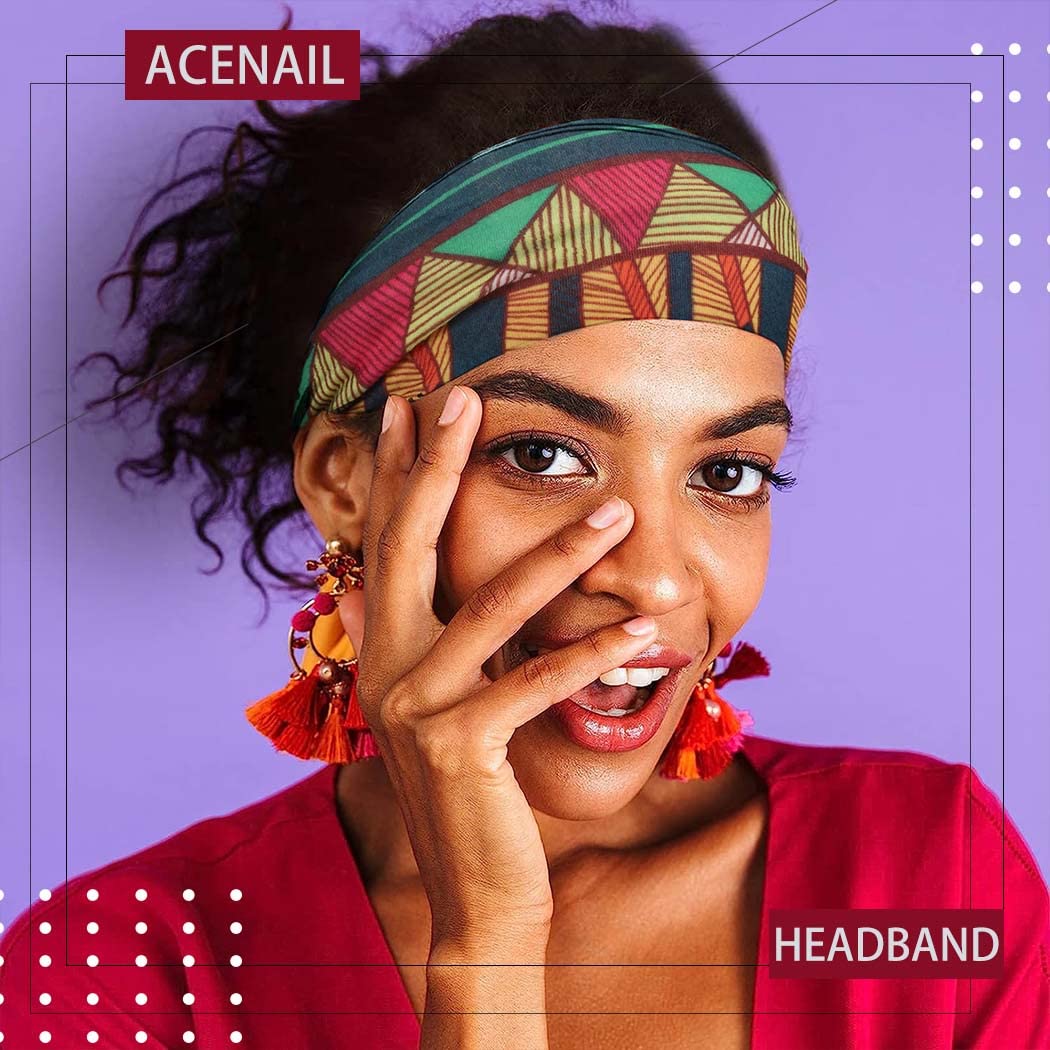 Acenail Wide Headbands Women Turban Knotted Headband Elastic Non Slip Hairbands African Head Bands Cotton Workout Head Wraps Bohemian Head Band Running Sports Hairband Yoga Head Scarfs Boho Hair Accessories for Women and Girls Pack of 4 (#3 Bohemian)