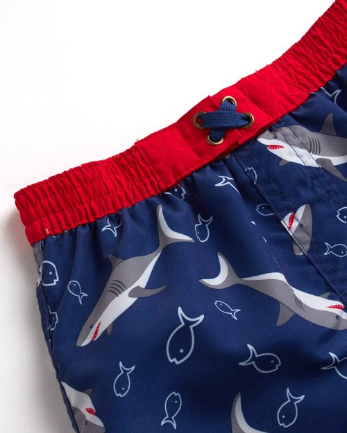 Quad Seven Baby Toddler Boys Swim Set - 2 Piece Swim Trunks and Boys Rash Guard Short Sleeve Kids Swimwear (Sizes: 12M-7), Size 3T, Blue Shark Bite