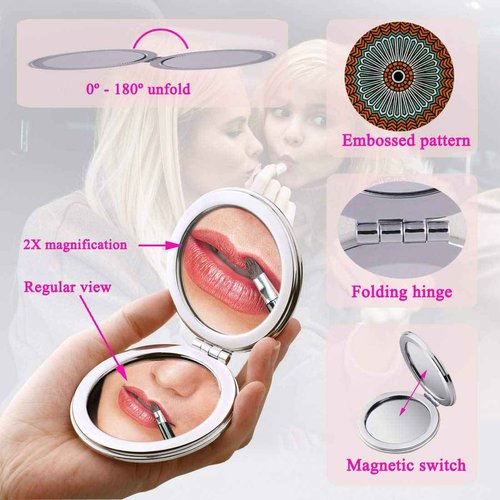 Beaufy Small Compact Mirror Magnifying Travel Pocket Mirrors Handheld Foldable Mini Size with 1x 2X Magnification for Purse Handbag - Embossed Mandala Design for Girls Women Pack of 6
