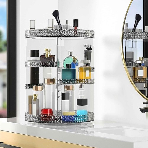 HEMTROY 360 Degree Rotating Makeup Organizer, Extra Large Capacity Cosmetic Storage Unit, Removable DIY 7 Layers Skincare Organizer, Acrylic Beauty Perfume Organizer for Vanity Countertop (Gray)