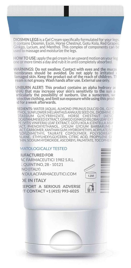 Dulàc - Diosmin Legs 5.07 Fl Oz - Varicose Veins Treatment for Legs, Gel Cream for Circulation and Spider Veins, Cooling Effect Diosmin and Horse Chestnut Cream for Leg Swelling Relief