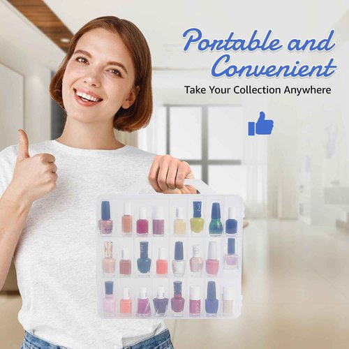 AISLE 3 ESSENTIALS Nail Polish Organizer for 48 Bottles, Double-Sided Display Case with Adjustable Dividers, Clear Storage Box with Secure Latches, Portable Storage Box for Travel