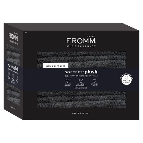 Fromm Softees Plush Microfiber Towels for Hair Salon, Barber, Spa, Ultra Soft Hair Wrap for Drying Hair, Hands, Face, Dark Grey, 20 x 34 Inches, 6 Pack