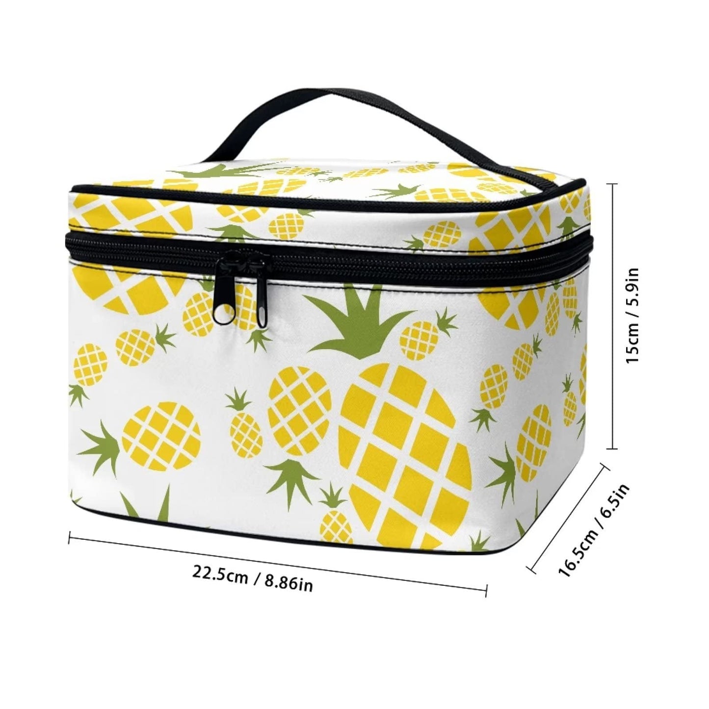 JEOCODY Pineapple Print Makeup Bag Portable Cosmetic Bag Portable Travel Makeup Train Case with Handle for Cosmetics Makeup Brushes, Girls, Women, Friends Gifts