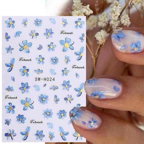 Flower Nail Art Stickers Decals 15 PCS Pink Flower Stickers for Nails with Tweezers 3D Self-Adhesive Summer Cherry Blossom Butterfly Florals Decals Tropical Nail Art Design Decoration for Women