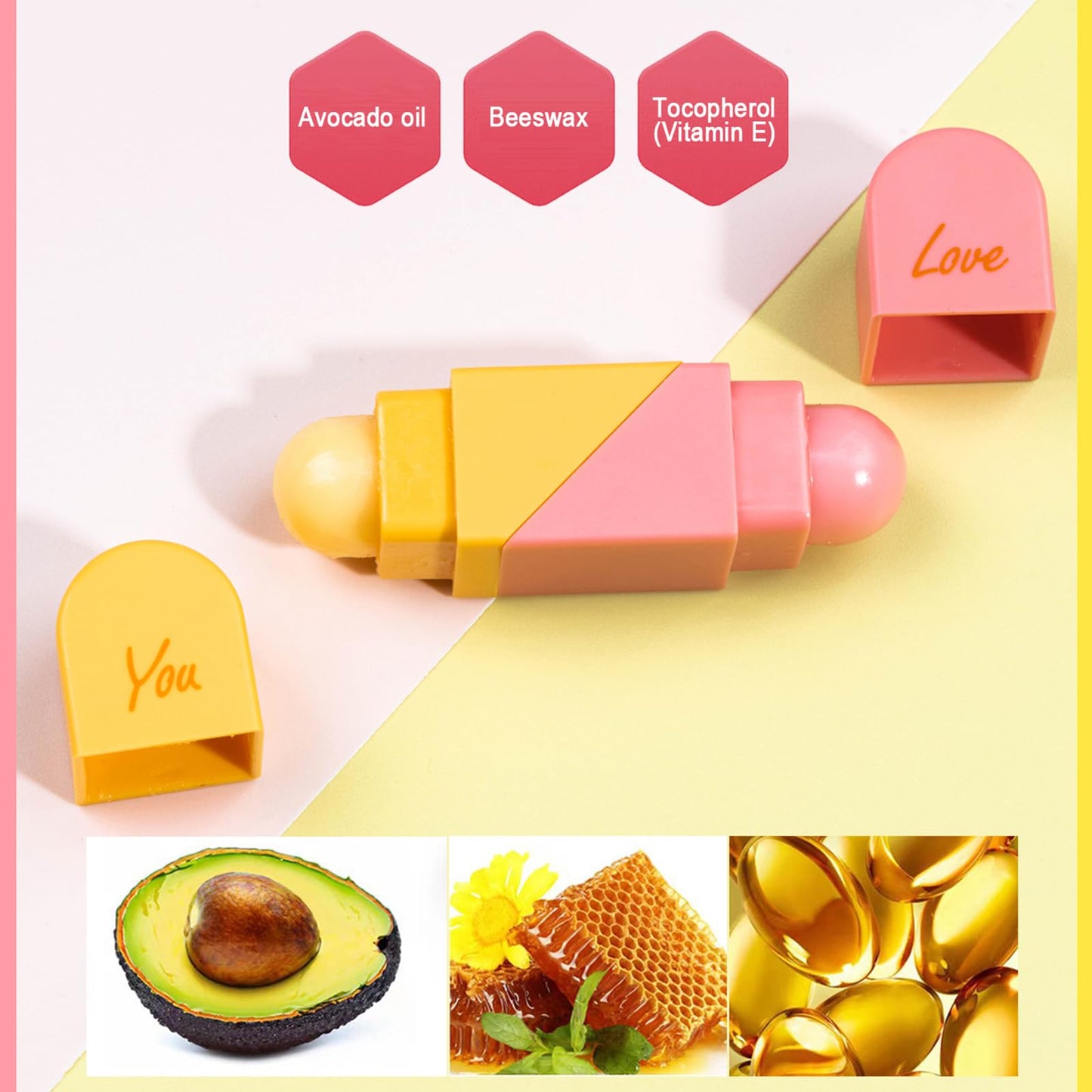 SeleneTenderaes Heart Shaped Dual-use Deformable Lip Balm Stick - Honey, Peach. Repair, Keep Lips Moisturized,pink gift box，Gifts