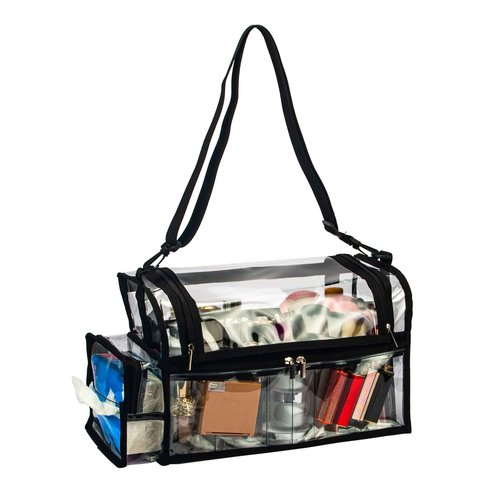 Large Professional Free Standing Clear PVC Makeup Artist Set Bag Transparent Makeup Brush Buddy Make up Kits Organizer Carry All MUA Travel Cosmetic Bag with 8 Dividers and Tissue Holder