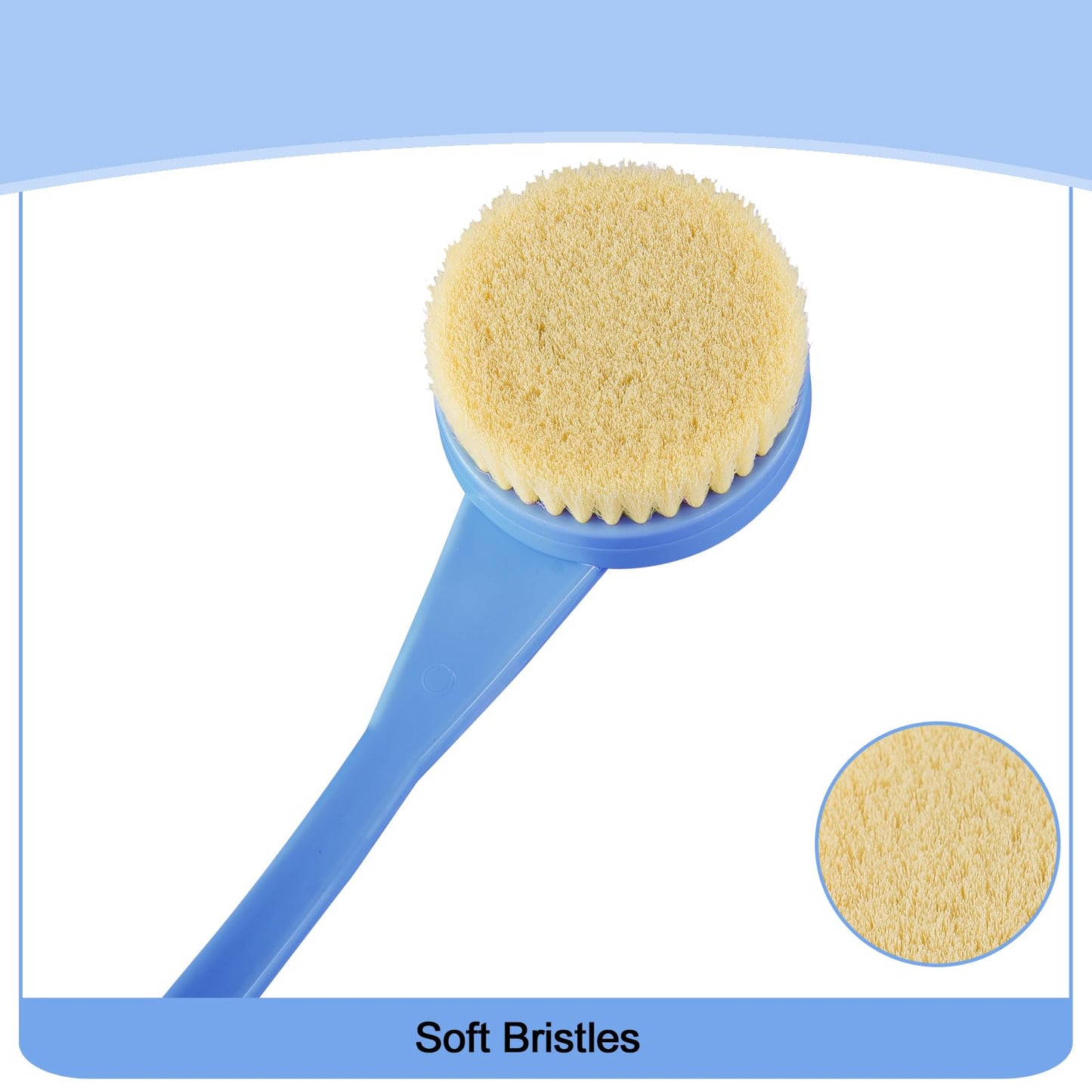 Back Scrubber for Shower, 20.5” Back Brush Long Handle for Shower, Detachable Body Exfoliator for Bath or Dry Brush for Elderly with Limited Arm Movement, Disabled (Blue)