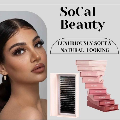 U Curl Mixed Lash Trays by SoCal Beauty – Faux Mink Eyelash Extensions (4–18mm) – 20 Rows per Tray, Color-Coded, Aluminum Backing & Window View – Premium Eyelash Extensions