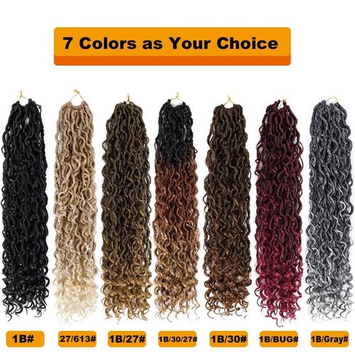 Goddess Locs Crochet Hair 14 Inch 7 Packs Crochet Hair for Women Pre Looped Crochet Braids with Curly Hair Crochet Locs With Curly Ends Soft Locs (1B/BUG#)