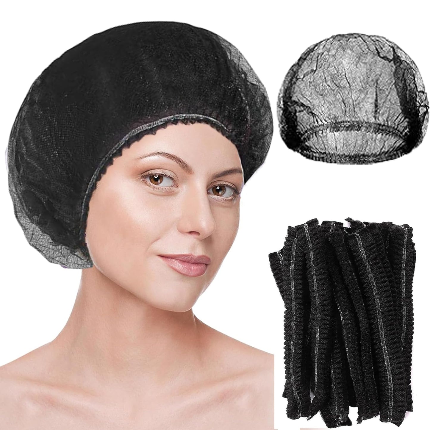 Disposable Bouffant Cap 100 Pcs, 21inch Hair Net, Non-woven Elastic Dust Bouffant Cap Hair Nets for Food Service Workers Kitchen Labs & Beauty Salon Shower Cap for Women