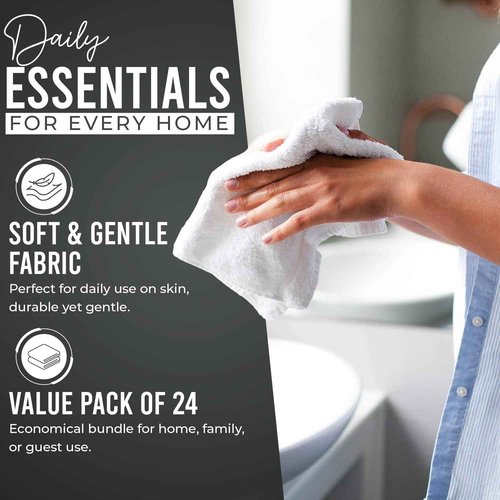 DAN RIVER 100% Cotton Wash Cloths 24 Pack [12x12] Soft & Absorbent face wash Cloth, Gym, Hotels & Spa Perfect for Everyday Use Fingertip Towels, Gray