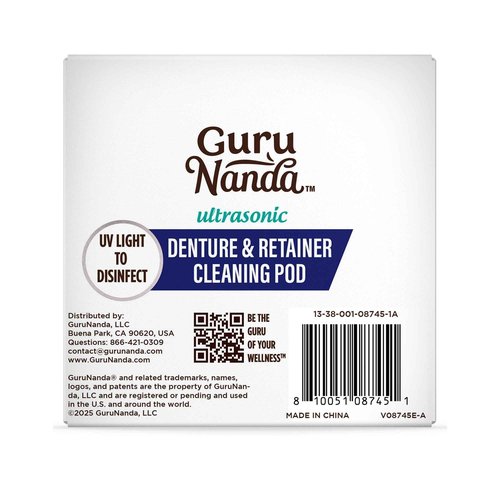 GuruNanda Retainer & Aligner Cleaning Pod for Retainers, Dentures, Mouthguards, Aligners, & Jewelry, 3 Modes, 45kHz Ultrasonic Retainer Cleaner, 190 ml capacity