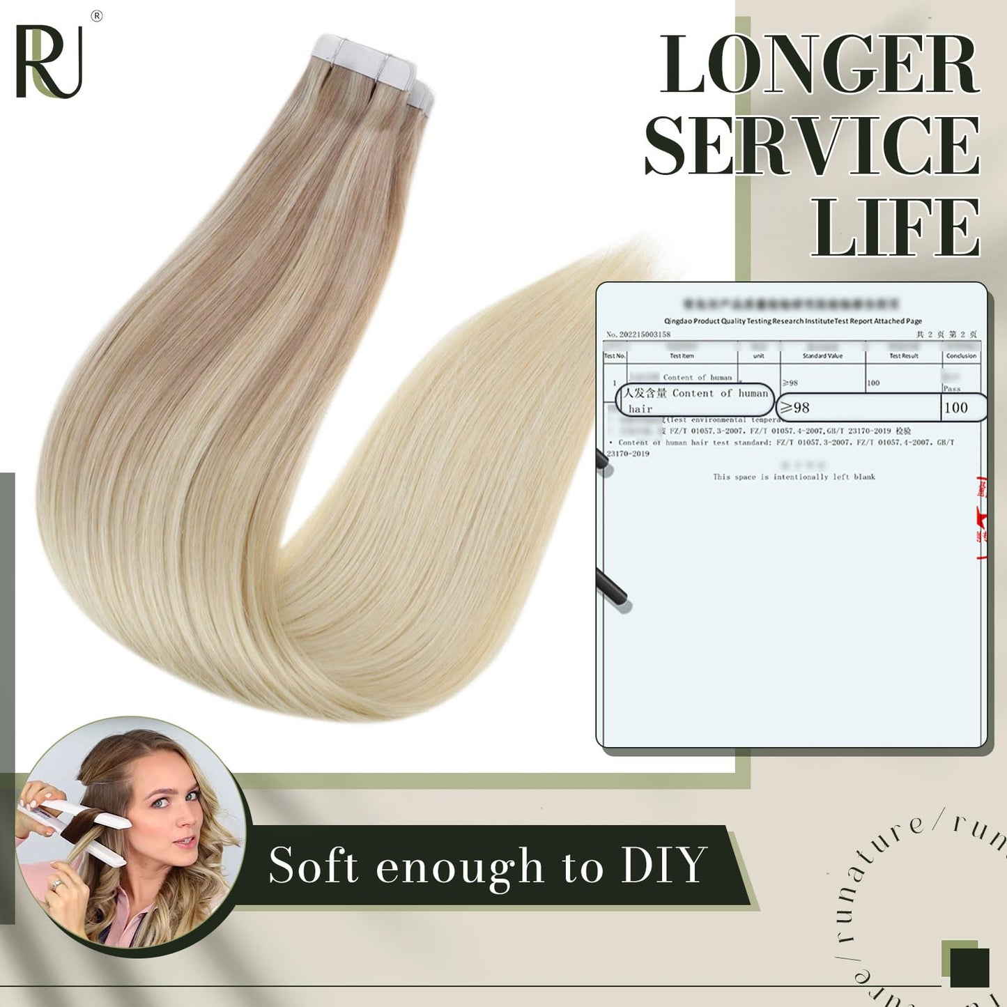 RUNATURE Balayage Tape in Hair Extensions Human Hair Blonde Real Hair Tape in Extensions Ombre Ash Blonde Fading to Light Brown with Platinum Blonde PU Tape in Human Hair Extensions 12 Inch 50g 20pcs