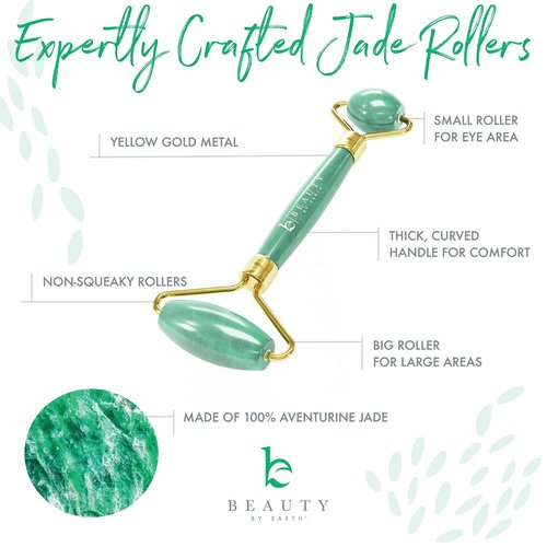 Beauty by Earth Jade & Rose Quartz Roller for Face - Face Massager Skin Care Tools with Small Eye Roller for Puffy Eyes