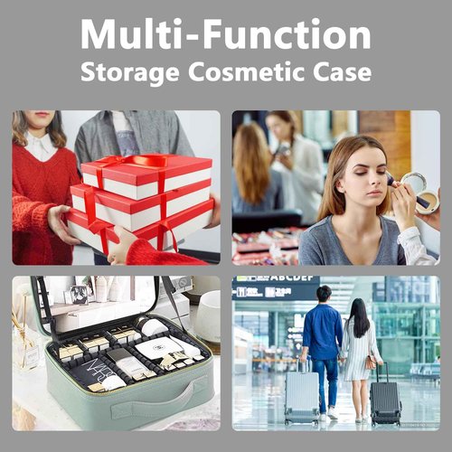 MORMID Travel Makeup Bag with LED Lighted Mirror, Travel Makeup Organizer,3 Color Setting Cosmetic Makeup Box, Adjustable Dividers and Brush Holder（black）