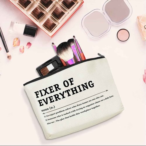 Fixer of Everything Noun Makeup Bag Appreciation Gifts Coworker Leaving Gifts Funny Office Supplies Office Gifts for Women Boss Colleagues Friend Birthday Christmas Boss Day Travel Toiletry Bag