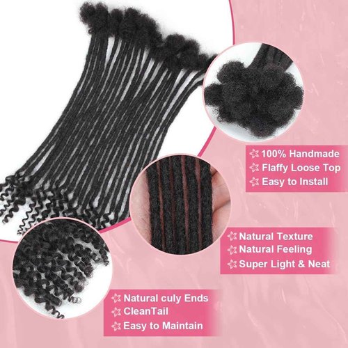 100% Real Human Hair 0.4cm Width 8-12 Inch Loc extensions Human Hair with Curly Ends 30 Strands per pack Full Handmade Dreadlock Extensions Can be dyed (Natural Black Color, 8 Inch-30 Strands)