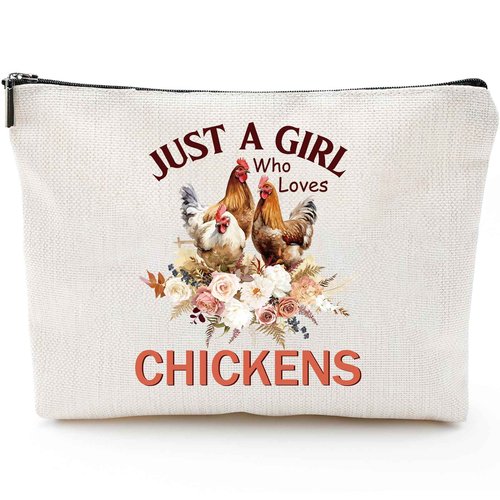Sitsink Funny Gifts for Chicken Lovers - Just a Girl Who Loves Chickens Unique Gifts for Women, Rooster Flower Bouquet Makeup Bags, Gifts for Best Friends Birthday, Chicken Mom Stuff Girls Gifts