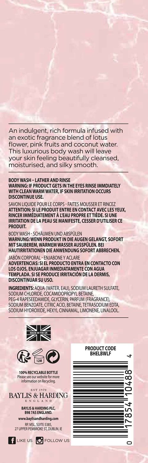Baylis & Harding Liquid Body Wash Soap, Elements, Pink Blossom & Lotus Flower, 16.9oz/500ml (4-Pack)