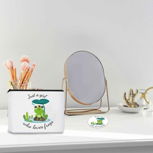 CIXICM Frog Gifts for Frog Lovers, Includes Makeup Bag, Cute Socks, Frogs Writing Gel Ink Pen & Mini Round Mirror, Just Who Loves Frogs, Birthday Gift for Women