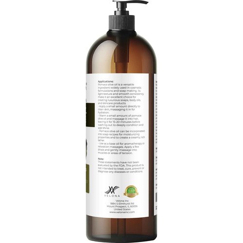 velona Olive Pomace Oil 32 Fl Oz | 100% Pure and Natural Carrier Oil | Refined | Skin, Hair, Body & Face Moisturizing | Use Today - Enjoy Results.