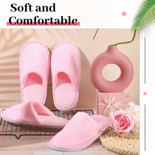 Twistover 6 Pairs Kids Disposable Slippers Non Slip Closed Toe Spa Slippers Comfortable House Spa Indoor Outdoor for 4-12 Years Old Boys Girls Party Hotel Travel(Pink,M)