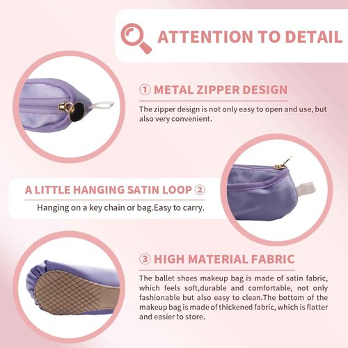 WKLOUYHE Ballet Shoe Makeup Bag Ballet Slipper Pouch Mini Makeup Bag Dancers Gifts Dance Bag for Girls (Purple)