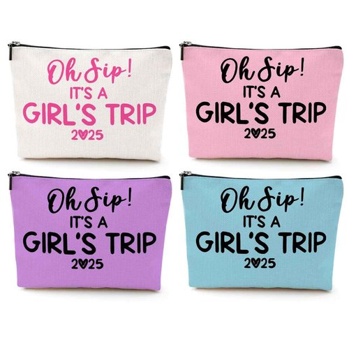 4 Pcs Girl Trip 2025 Makeup Bag Funny Girls Trip Gifts Favors Girls Weekend Gifts Weekender Bag Summer Vacation Birthday Christmas Cosmetic Bag Bachelorette Party Friendship Gifts for Women BFF Friend